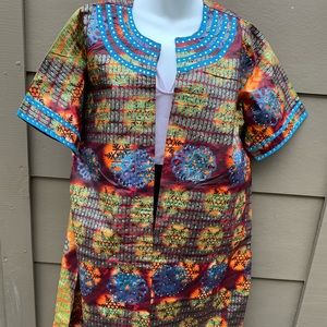African print open midi jacket